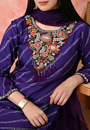Embroidered Pure Viscose Silk Pakistani Suit in Purple