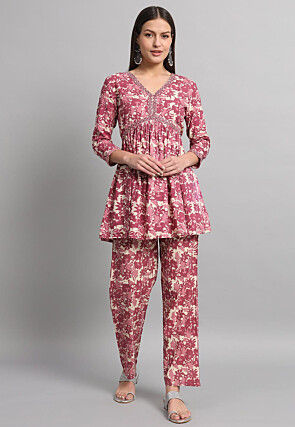 Printed Rayon Co Ord Set in Old Rose