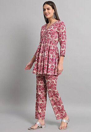 Printed Rayon Co Ord Set in Old Rose
