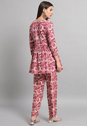 Printed Rayon Co Ord Set in Old Rose