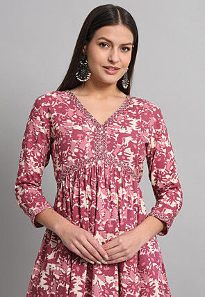 Printed Rayon Co Ord Set in Old Rose