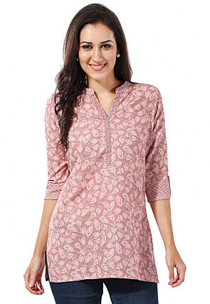 Printed Rayon Kurti in Peach