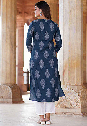 Printed Rayon Pakistani Suit in Blue