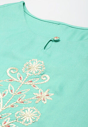 Printed Rayon Pakistani Suit in Light Teal Green