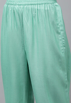 Printed Rayon Pakistani Suit in Light Teal Green