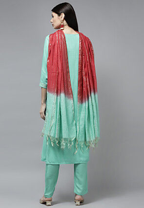 Printed Rayon Pakistani Suit in Light Teal Green