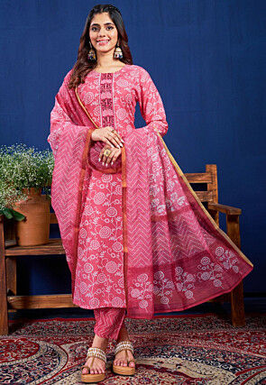Printed Rayon Pakistani Suit in Peach