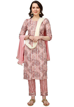 Printed Rayon Pakistani Suit in Shaded Pink