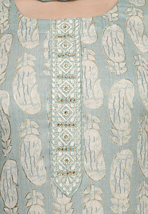 Printed Rayon Pakistani Suit in Sky Blue