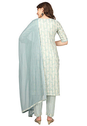 Printed Rayon Pakistani Suit in Sky Blue