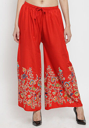 Printed Rayon Palazzo in Red