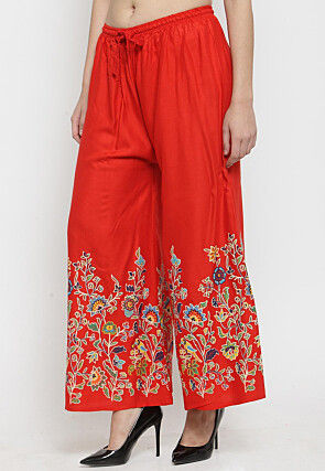 Printed Rayon Palazzo in Red