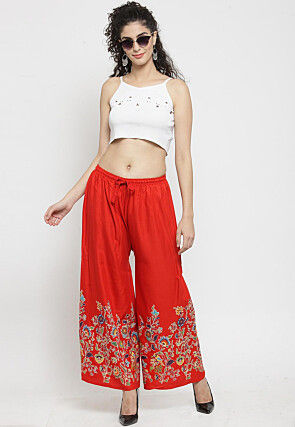 Printed Rayon Palazzo in Red