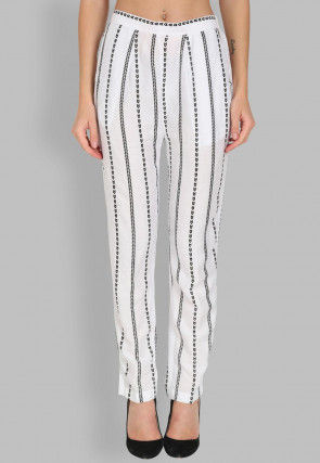 Printed Rayon Pant in White