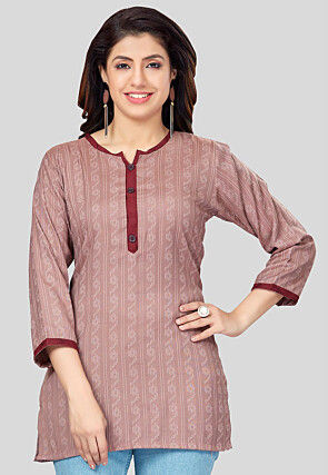Printed Rayon Straight Kurti in Old Rose