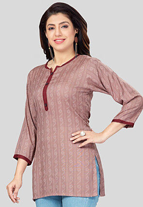 Printed Rayon Straight Kurti in Old Rose