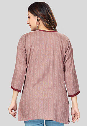 Printed Rayon Straight Kurti in Old Rose