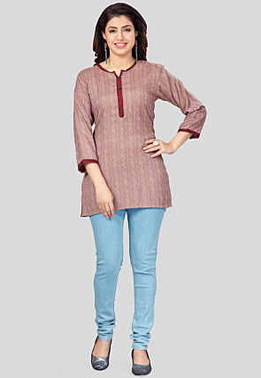 Printed Rayon Straight Kurti in Old Rose