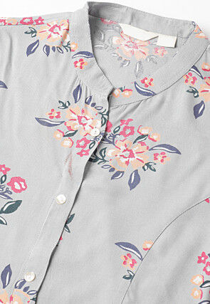 Printed Rayon Top in Light Grey