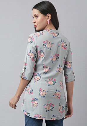 Printed Rayon Top in Light Grey