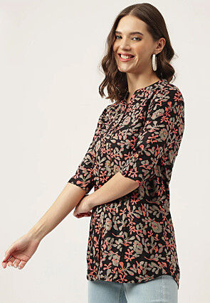 Printed Rayon Tunic in Black