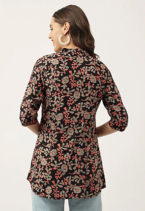 Printed Rayon Tunic in Black