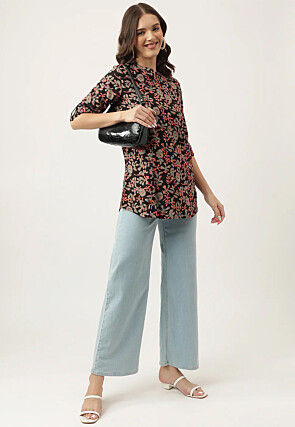 Printed Rayon Tunic in Black