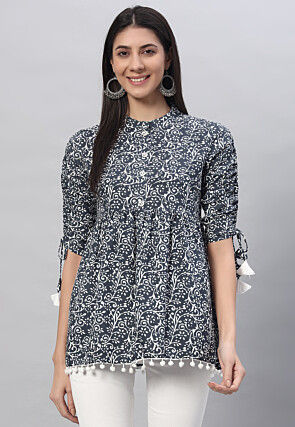 Printed Rayon Tunic  in Dark Grey