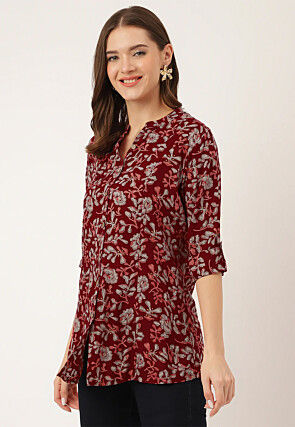 Printed Rayon Tunic in Maroon