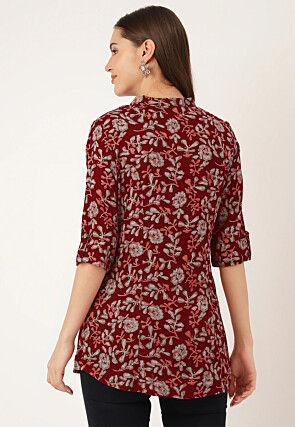 Printed Rayon Tunic in Maroon