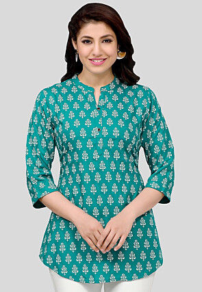 Printed Rayon Tunic in Teal Green