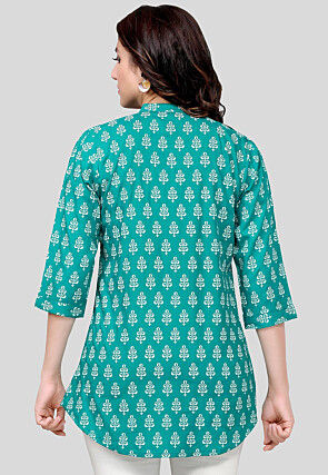 Printed Rayon Tunic in Teal Green