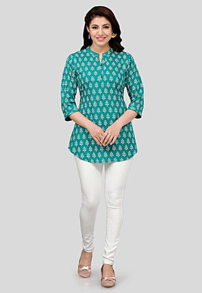 Printed Rayon Tunic in Teal Green