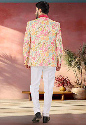 Printed Rayon Tuxedo in Cream