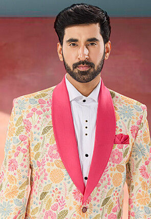 Printed Rayon Tuxedo in Cream