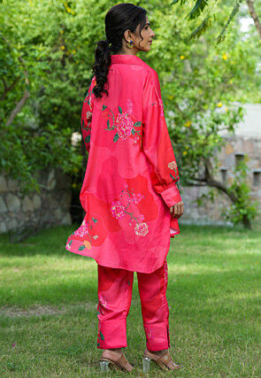 Printed  Satin Co Ord Set  in Pink and Red