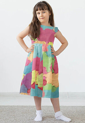 Printed Satin Georgette Dress in Multicolor