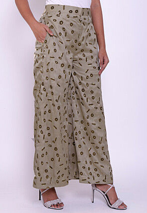 Printed Satin Palazzo in Light Beige