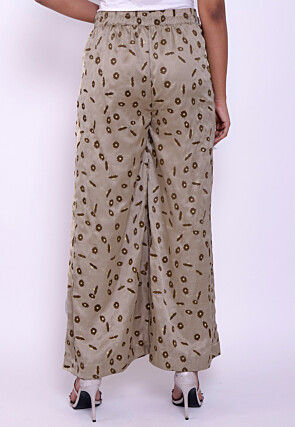 Printed Satin Palazzo in Light Beige