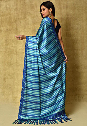 Printed Satin Saree in Blue