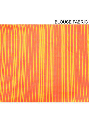 Printed Satin Saree in Orange and Yellow