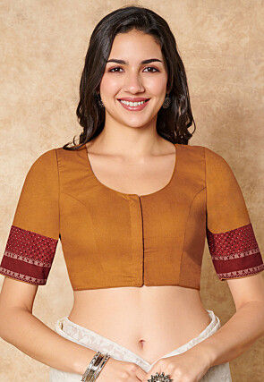 Printed Sleeve Cotton Blouse in Mustard