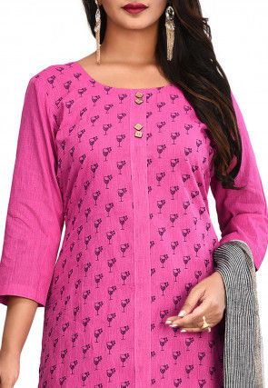 Printed South Cotton Straight Suit in Pink