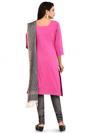 Printed South Cotton Straight Suit in Pink