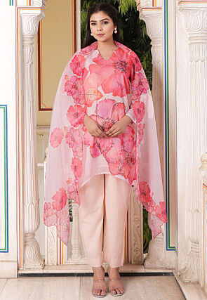 Printed Tabby Silk Pakistani Suit in Peach