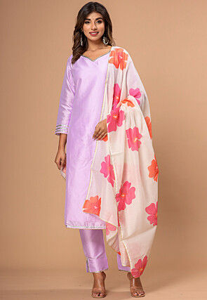 Printed Taffeta Silk Pakistani Suit in Purple