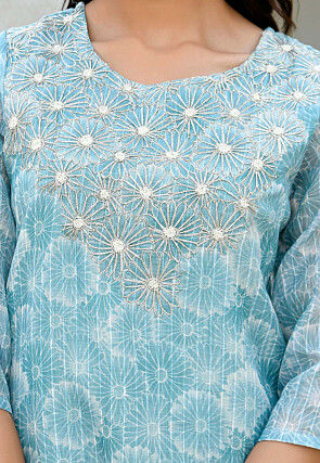 Printed Tissue Linen Pakistani Suit in Pastel Blue