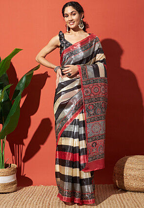 Printed Tissue Saree in Multicolor