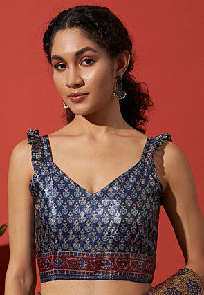 Printed Tissue Silk Saree in Brown