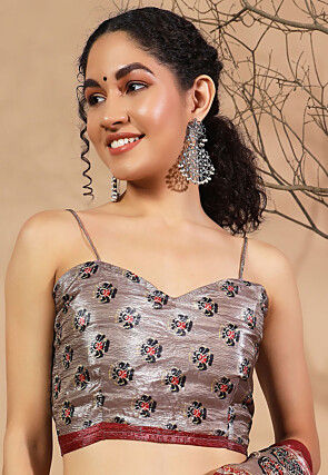 Printed Tissue Silk Saree in Orange